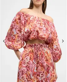 NEW NWT A.L.C. Katherine Printed Off-The-Shoulder Crop‎ Top Medium Linen Resort