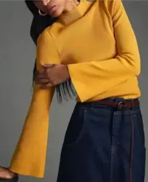 Anthropologie‎ Maeve Yellow Micro Rib Flare Long Sleeve Sweater