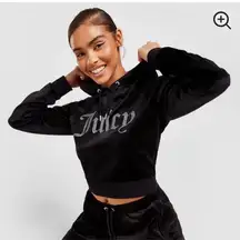 JUICY COUTURE Y2K VELOUR BLACK CROPPED HOODIE BLACK WOMEN’S Small