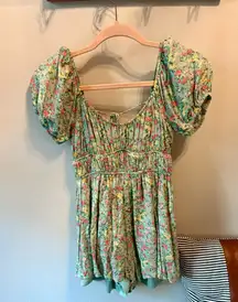 Altar’d State Green Floral Cutout Romper Lined XS NWOT