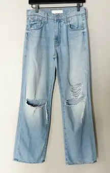 Mother‎ Jeans The Mid Rise Rambler Zip Flood Ripped Off Distressed Light Wash 27