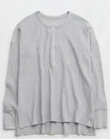 Aerie offline waffle knit henley long sleeve tee top sweater wow oversized shirt