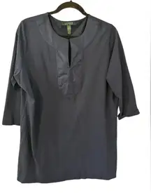 Lauren Ralph Lauren Navy Blue V Neck Top/Tunic 3/4 sleeves Size 1X Lightweight‎