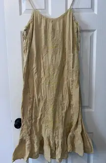 ZARA Beige Embroidered Spaghetti Strap Maxi Dress Flowy Bohemian Summer Small