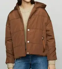 Maje Gueli Caramel Hooded Puffer Jacket Quilted Coat