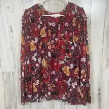 Nurture Westbound Woman Boho Floral Smocked Blouse size 3XL Burgundy Long Sleeve