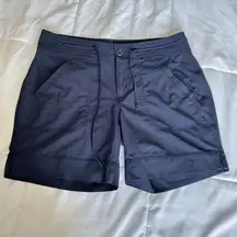 Athleta Swim Womens 8 Shorts Drawstring Button Navy Blue Pockets Summer Beach