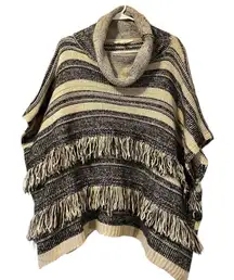 Linda Anderson Poncho Women's OS  Striped Fringe Sweater Boho Western Aztec‎