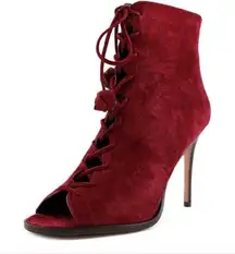 Coach Lena burgundy Suede Leather Sexy Fun Open Toe Ankle Boots Booties [size 7]