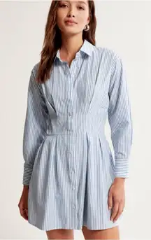 NWT ABERCROMBIE & FITCH Striped Pleated Long Sleeve Shirt Dress Size S