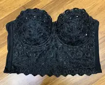 Windsor Womens Small Bustier Top Black Lace‎ Corset Beaded Embellished Strapless
