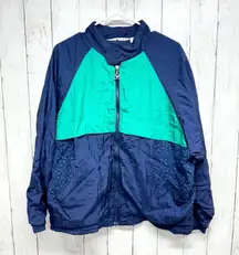Vintage Le Coq Sportif Jacket Unisex Size Medium Green Navy Zip Up Bomber Casual