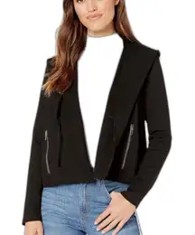 Blank NYC Black Moto Jacket Basic Minimalist Hooded Medium Neutral Asymmetric