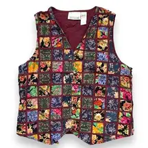 Vintage Casey & Max Vest Multicolor Floral Patchwork Checkered Tie Waistcoat