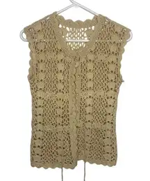 Vintage boho hand knit crochet vest tan N