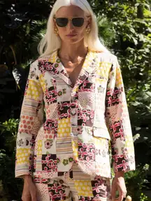 New Alix of Bohemia Georgette Preppy Patchwork Blazer Yellow Canary Small $1000