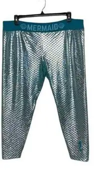 Disney Parks Mermaid Metallic Scale Ariel Blue Leggings Stretch Pant XXL Womens