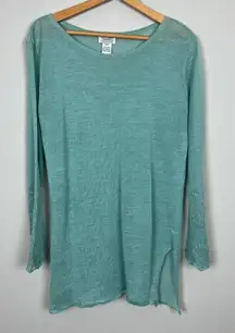 Citron Santa Monica Tunic Top Large Seafoam Green‎ Knit Long Bell Sleeve Crochet