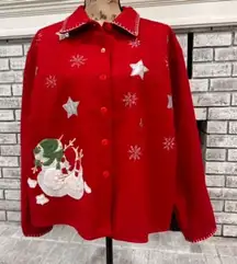 Vintage Take Two Clothing Co Christmas Holiday Wool Felt  Cardigan Jacket XL Red
