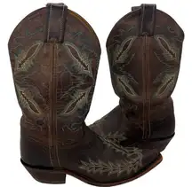 Justin Western Distressed Leather Cowgirl Boots Womens Turquoise Embroidered