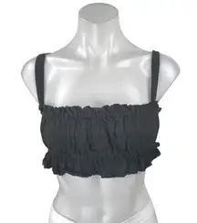Princess Polly Black Sleeveless Ruched Ruffle Cami Camisole Tank Crop Top Size S