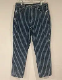 Mom Jean high rise striped cotton denim jeans 12