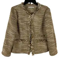 CAbi Tan Metallic Phoebe Tweed Boucle Frayed Edge Blazer Jacket Size Medium