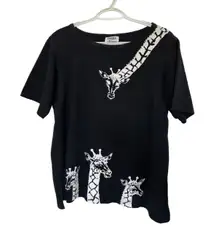 VTG 90s Giraffe Short Sleeve Top Size Large Sarfari Contemporary Abstract