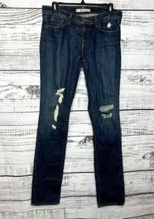 J. Brand Dark Wash Distressed Slim Straight Leg Jeans Mid Rise 28