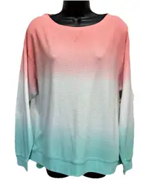 Splendid Tie Dye Peach/Teal‎ Long Sleeve Thermal Knit Top Size Medium Crew