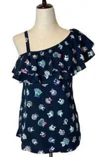 Joe Fresh Blue Seashell‎ Print One Shoulder Ruffle Top Size XS