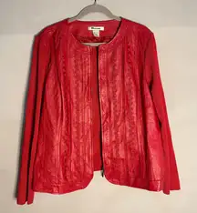 Nygard Collection Red‎ Real Leather Ribbon Knit Jacket XL Plus Size XL Goth Punk