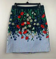 Anthropologie Postmark vertical garden blue floral stripe pencil skirt size 6