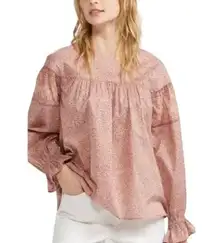 Anna Sui x Uniqlo Peasant‎ Blouse Medium Boho Floral Pink Lightweight Summer