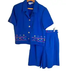 Nancy Bolen City Girl Y2K Short Set Quirky Eclectic Patterned Hem Top Size 10 MD