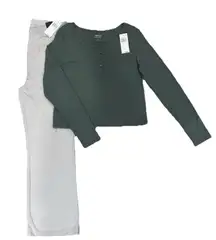 GAP Body Women’s Lounge Sleep Set XL Green Top & Gray Pants Ribbed Soft Pajama