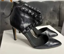 Elliott Lucca studded stiletto pumps with an ankle cuff and rear zipper closure