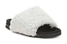 Anthropologie ROAM Cozy Fuzzy Slide Sandals in Black and Light Gray