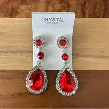 NEW Crystal RED  Long Hanging Women Water Drop Wedding Jewelry Earrings