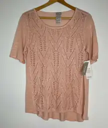 NWT Chico’s Size 0 Pullover‎ POINTELLE STITCH SWEATER Shirt Blush Peach Small