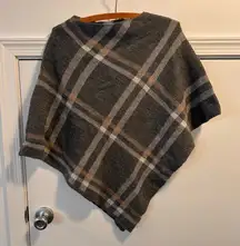 Nardi & Tagliaferri Gray Plaid Knit Poncho OSFA Made In Italy Wool Blend