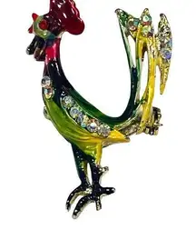 Tiny Rooster Chicken Pin Brooch Vintage Women Rhinestone Accents Multicolor