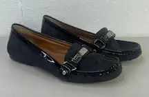 Coach  Black Loafers Chrome Buckle Flats Size 7.5B Style A2134 jacquard logo