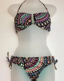 Bar III New Aztec Print Bandeau & Side Tie Bikini Bottom’s A67