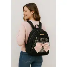 Goth Glam Bow Stripe Floral Backpack Betsey Johnson Black Pink