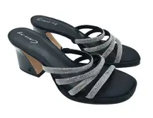 Circus Sam Edelman Heddie Black Rhinestone Strappy Slide High Heel Sandals 8.5