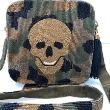 Moyna Fully Beaded Satin Back‎ Camouflage Skull Crossbody