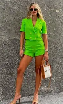 Zara Double Breasted Textured Cropped Blazer NWT