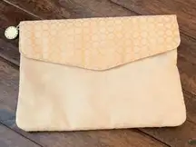 BVLGARI Tan & Gold Metallic Zip Makeup Clutch 10x7x.5