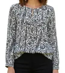 THE LIMITED Black & White Long  Sleeve Sheer Blouse‎ Gold Hardware EUC Size XS